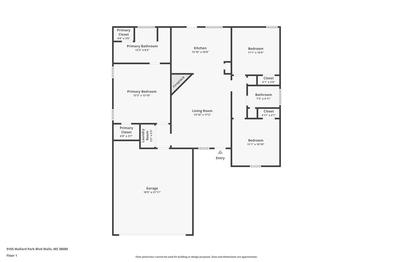 1,600/Mo, 9165 Mallard Park Blvd Walls, MS 38680 Floor Plan View