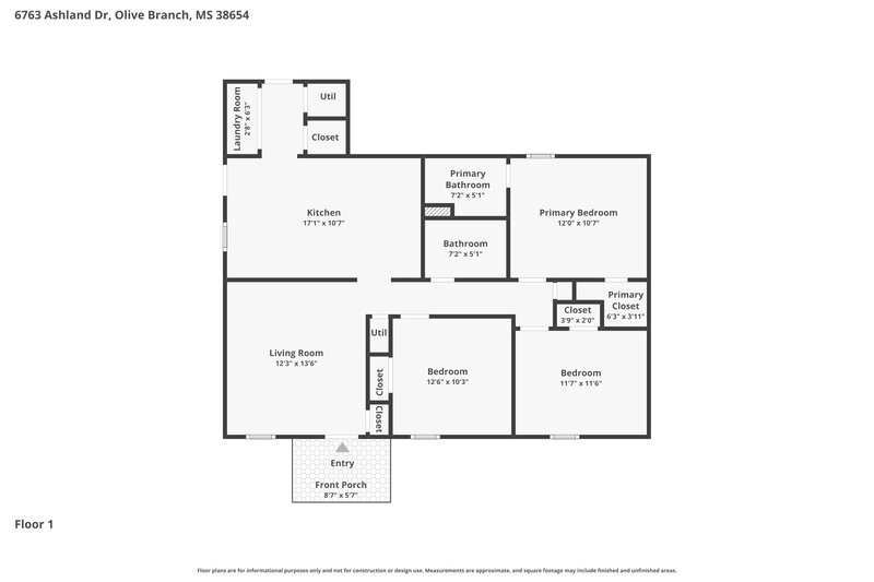 1,590/Mo, 6763 Ashland Dr Olive Branch, MS 38654 Floor Plan View