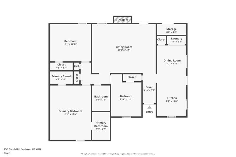1,695/Mo, 7549 Clarkfield Pl Southaven, MS 38671 Floor Plan View