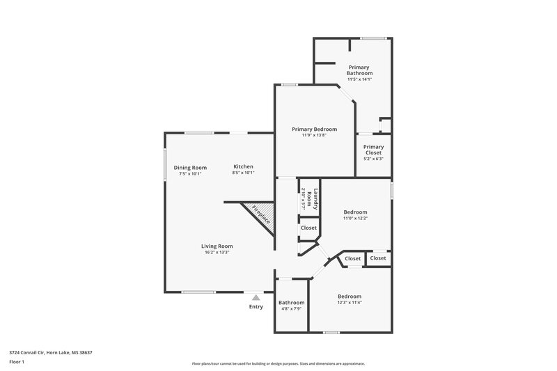 1,630/Mo, 3724 Conrail Circle Horn Lake, MS 38637 Floor Plan View