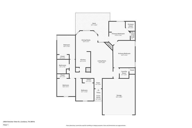 1,830/Mo, 2839 Fletcher View Dr Cordova, TN 38016 Floor Plan View