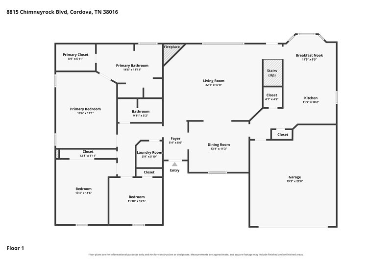 1,975/Mo, 8815 Chimneyrock Blvd Cordova, TN 38016 Floor Plan View 2