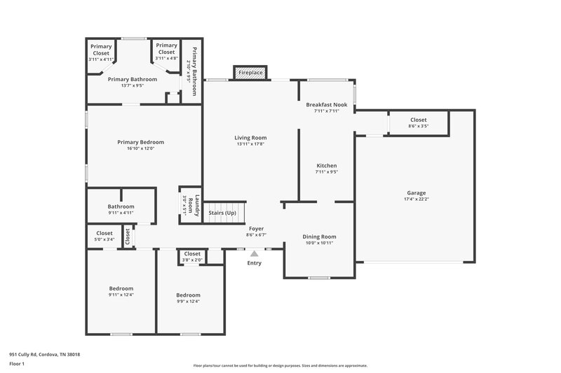 2,080/Mo, 951 Cully Rd Cordova, TN 38018 Floor Plan View