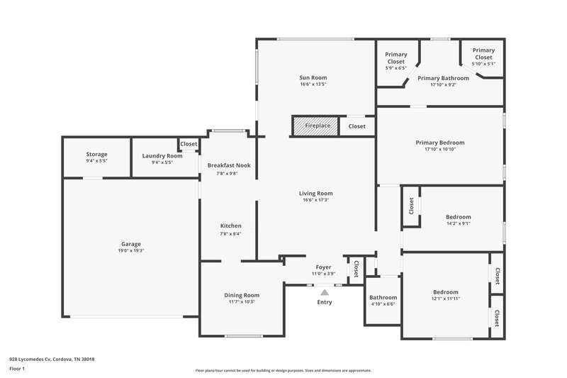 1,800/Mo, 928 Lycomedes Cove Cordova, TN 38018 Floor Plan View