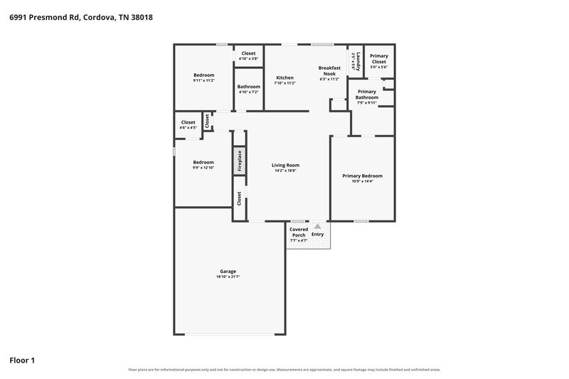 1,640/Mo, 6991 Presmond Rd Cordova, TN 38018 Floor Plan View