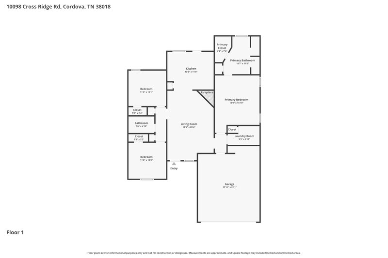 1,725/Mo, 10098 Cross Ridge Rd Cordova, TN 38018 Floor Plan View