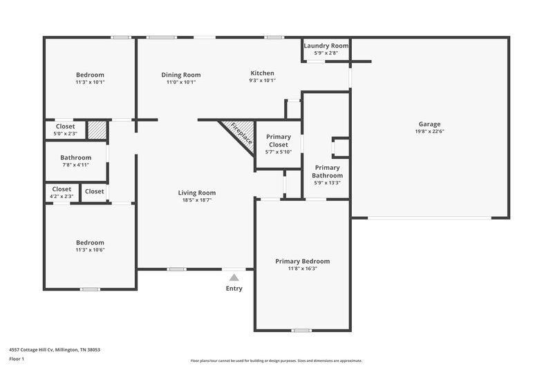1,415/Mo, 4557 Cottage Hill Cove Millington, TN 38053 Floorplan View