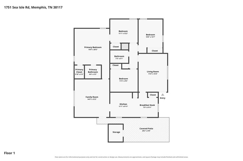 1,600/Mo, 1751 Sea Isle Rd Memphis, TN 38117 Floor Plan View