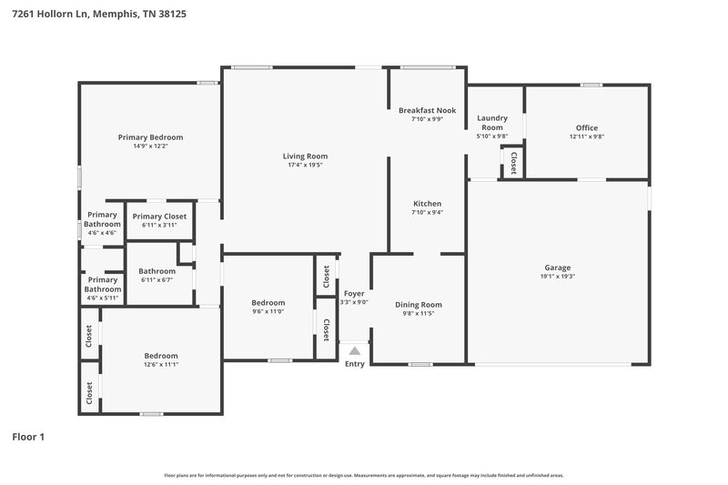 1,660/Mo, 7261 Hollorn Ln Memphis, TN 38125 Floor Plan View