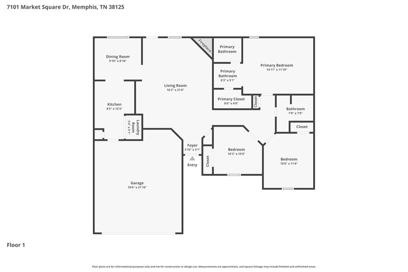 1,735/Mo, 7101 Market Square Dr Memphis, TN 38125 Floorplan View