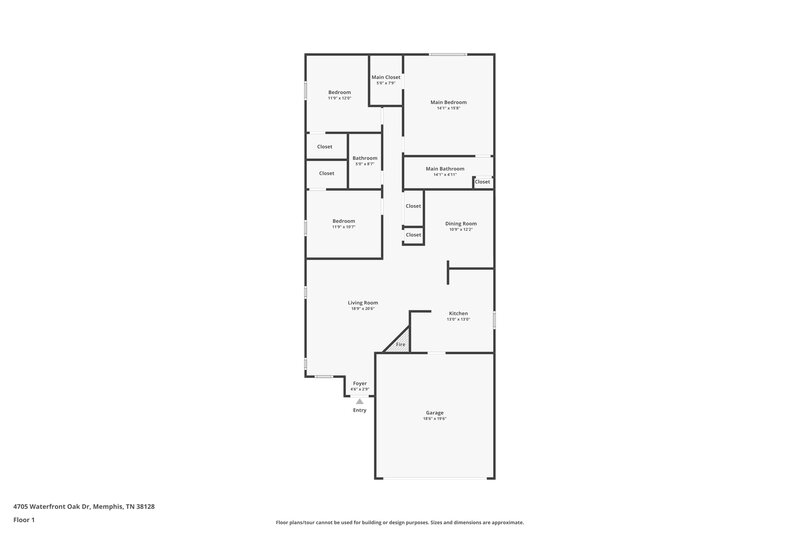 1,430/Mo, 4705 Water Front Oak Memphis, TN 38128 Floor Plan View