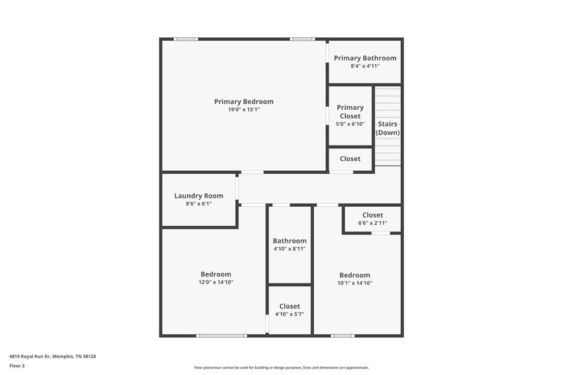 1,350/Mo, 4819 Royal Run Dr Memphis, TN 38128 Floor Plan View 2