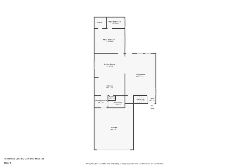 1,645/Mo, 4830 Mistic Lake Dr. Memphis, TN 38128 Floorplan View