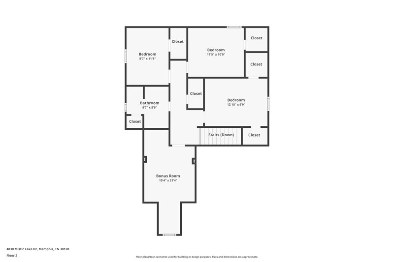 1,645/Mo, 4830 Mistic Lake Dr. Memphis, TN 38128 Floorplan View 2