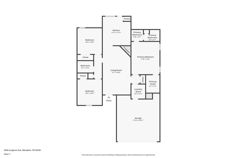 1,355/Mo, 4540 Longtree Ave Memphis, TN 38128 Floor Plan View