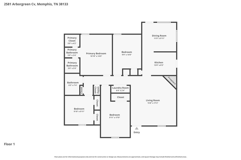 1,670/Mo, 2581 Arborgreen Cove Memphis, TN 38133 Floor Plan View
