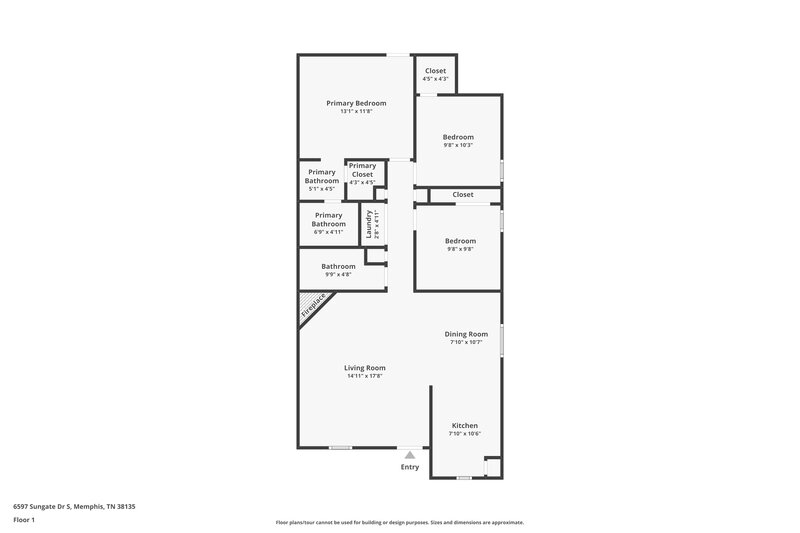 1,390/Mo, 6597 Sungate Dr S Memphis, TN 38135 Floor Plan View