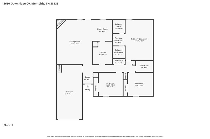 1,735/Mo, 3650 Dawnridge Cove Memphis, TN 38135 Floor Plan View