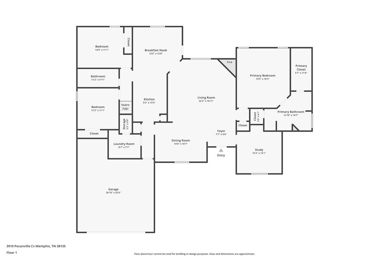 1,690/Mo, 3910 Pecanville Cove Memphis, TN 38135 Floor Plan View