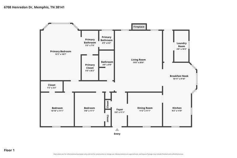 1,620/Mo, 6708 Henredon Dr Memphis, TN 38141 Floor Plan View