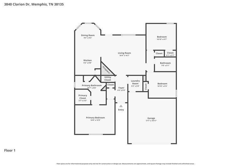 1,745/Mo, 3840 Clarion Dr Memphis, TN 38135 Floor Plan View