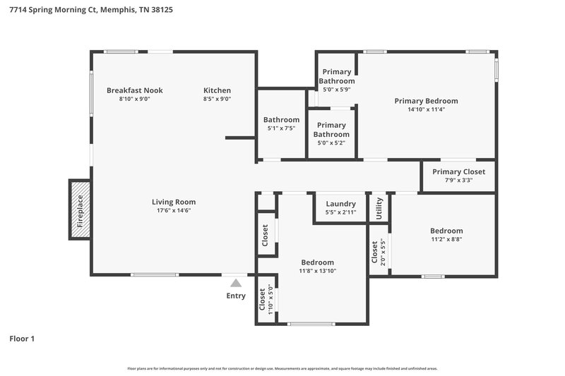 1,600/Mo, 7714 Spring Morning Ct Memphis, TN 38125 Floor Plan View