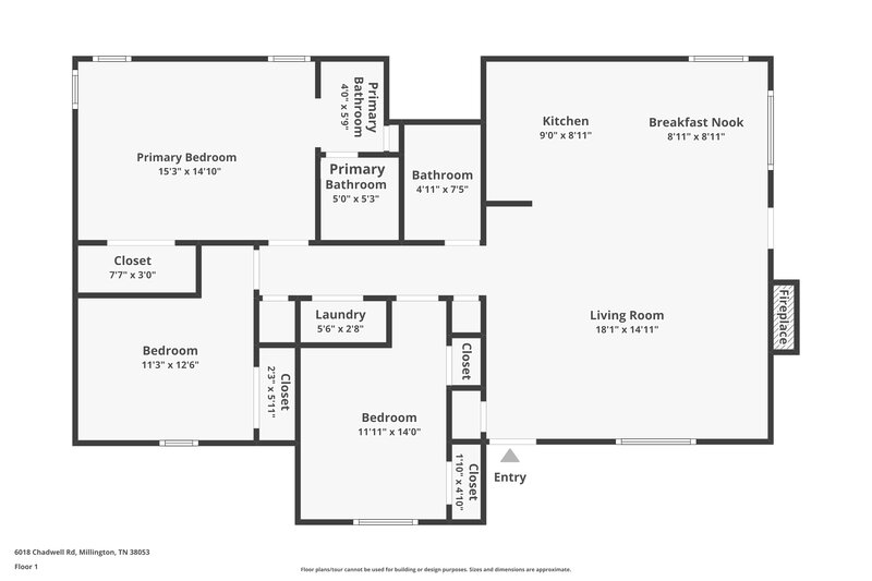 1,590/Mo, 6018 Chadwell Rd Millington, TN 38053 Floor Plan View