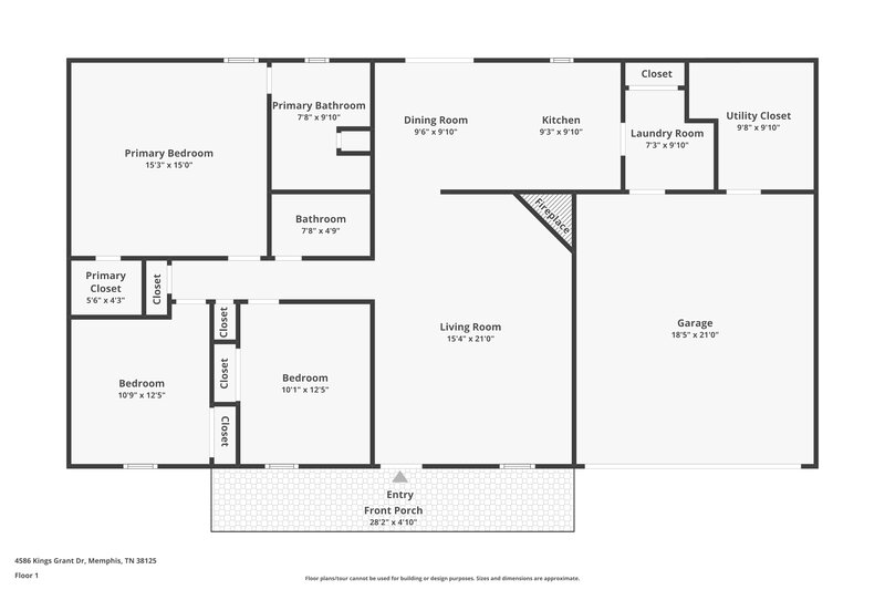 1,575/Mo, 4586 Kings Grant Dr Memphis, TN 38125 Floor Plan View