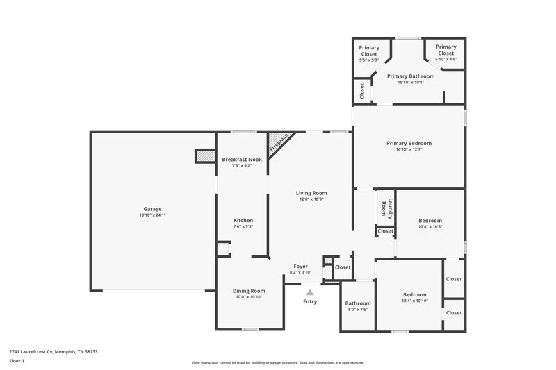 1,545/Mo, 2741 Laurelcrest Cove Memphis, TN 38133 Floor Plan View