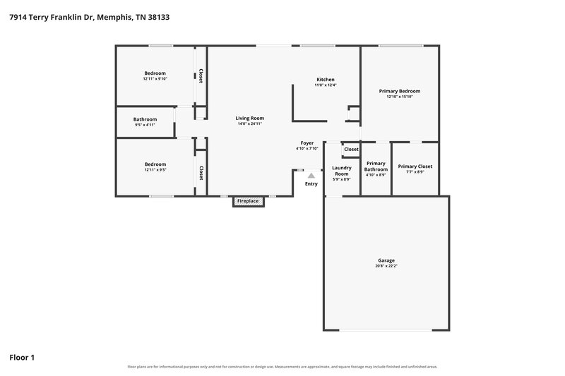 1,695/Mo, 7914 Terry Franklin Dr Bartlett, TN 38133 Floor Plan View