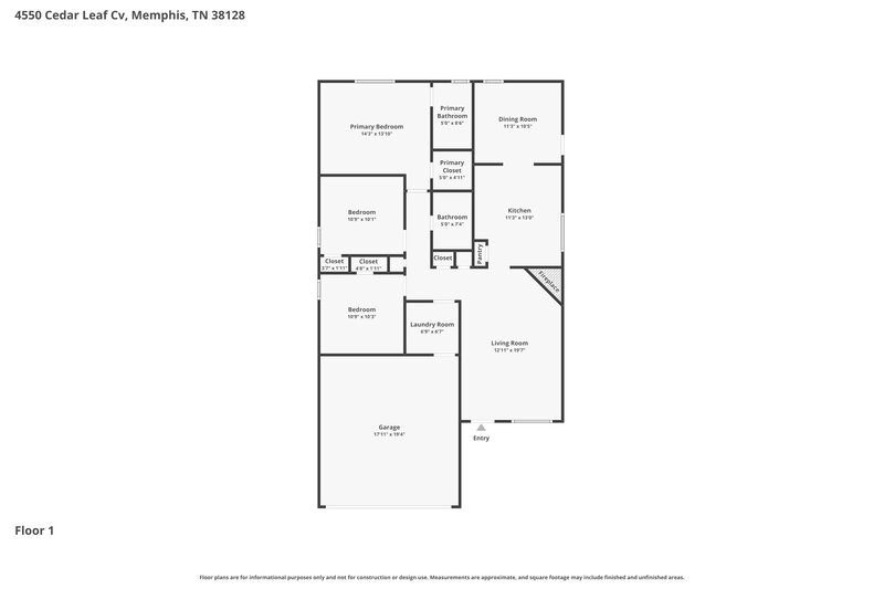 1,530/Mo, 4550 Cedar Leaf Cove Memphis, TN 38128 Floor Plan View