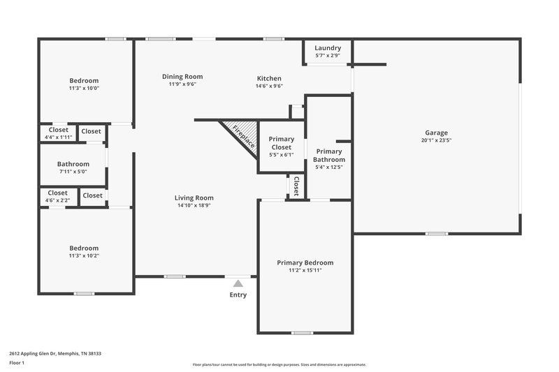 1,570/Mo, 2612 Appling Glen Dr Memphis, TN 38133 Floor Plan View