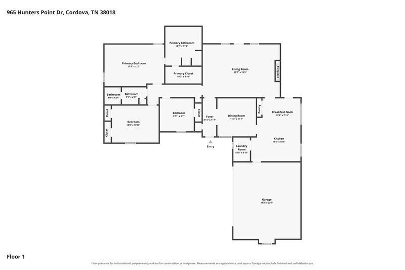 1,950/Mo, 965 Hunters Point Dr Memphis, TN 38018 Floorplan View