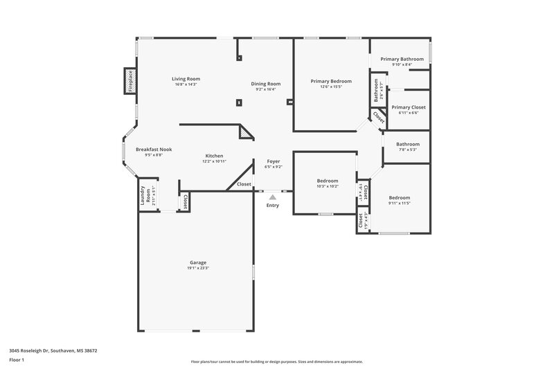 1,880/Mo, 3045 Roseleigh Dr Southaven, MS 38672 Floor Plan View