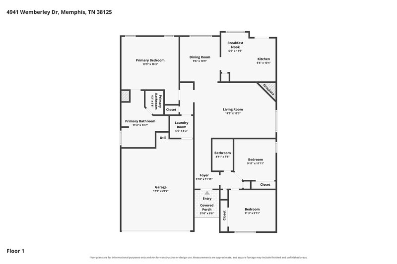 2,070/Mo, 4941 Wemberley Dr Memphis, TN 38125 Floor Plan View