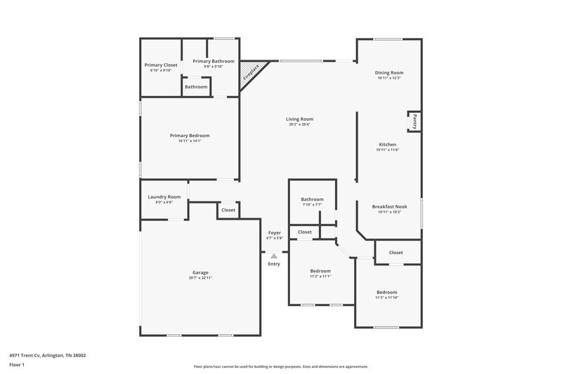 1,760/Mo, 4971 Trent Cv Bartlett, TN 38002 Floor Plan View