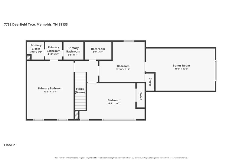 1,800/Mo, 7733 Deerfield Trce Memphis, TN 38133 Floor Plan View 2