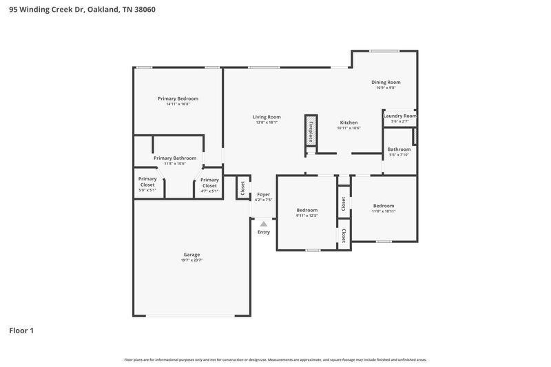 1,770/Mo, 95 Winding Creek Dr Oakland, TN 38060 Floor Plan View