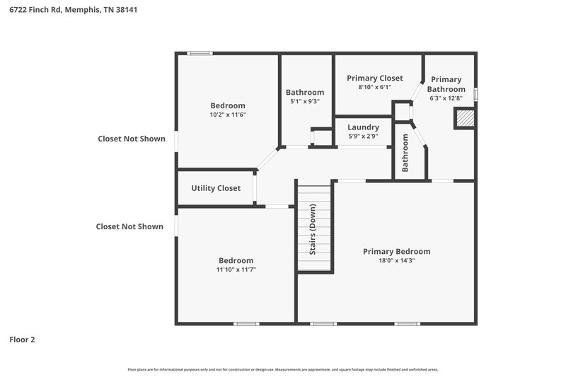 1,865/Mo, 6722 Finch Rd Memphis, TN 38141 Floor Plan View 2