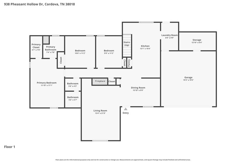 1,975/Mo, 938 Pheasant Hollow Dr Cordova, TN 38018 Floor Plan View