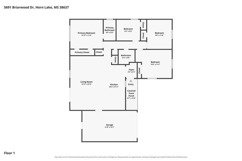 1,680/Mo, 5691 Briarwood Dr Horn Lake, MS 38637 Floor Plan View