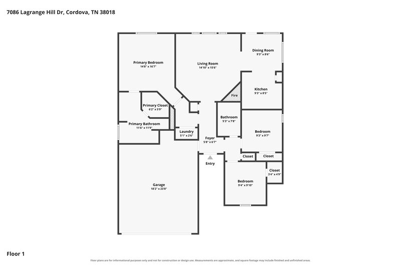 1,755/Mo, 7086 Lagrange Hill Dr Cordova, TN 38018 Floor Plan View