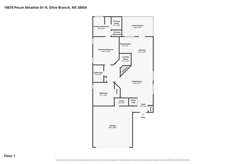 1,810/Mo, 10678 Pecan Meadow Dr N Olive Branch, MS 38654 Floor Plan View 2
