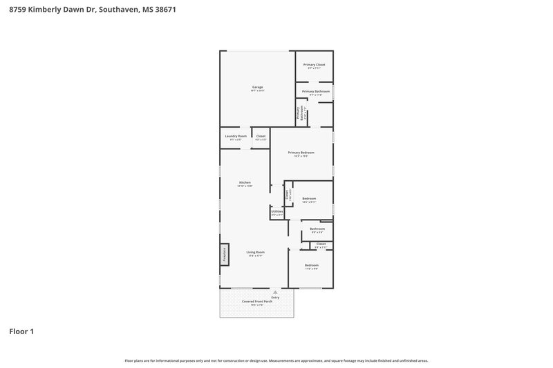 1,950/Mo, 8759 Kimberly Dawn Dr Southaven, MS 38671 Floor Plan View