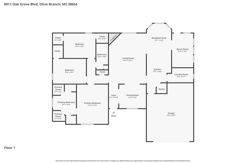 2,930/Mo, 8911 Oak Grove Blvd Olive Branch, MS 38654 Floor Plan View