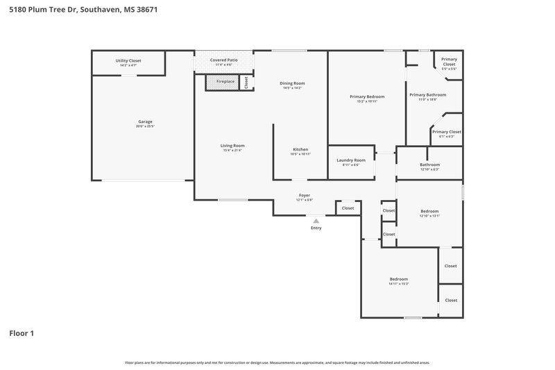 1,815/Mo, 5180 Plum Tree Dr Southaven, MS 38671 Floor Plan View