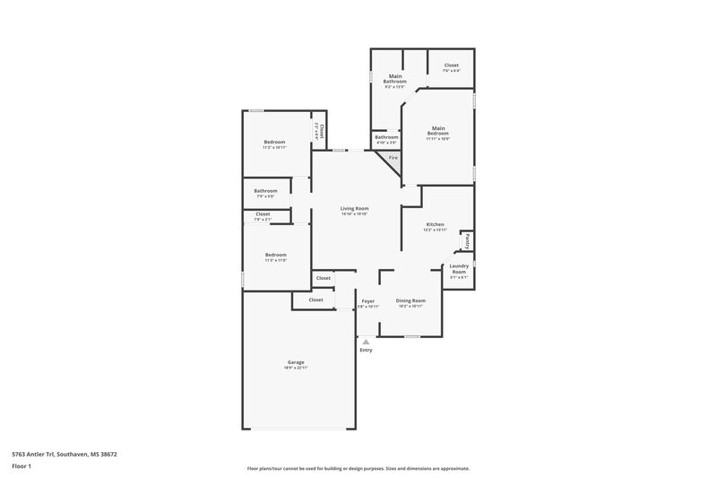 2,010/Mo, 5763 Antler Trl Southaven, MS 38672 Floor Plan View