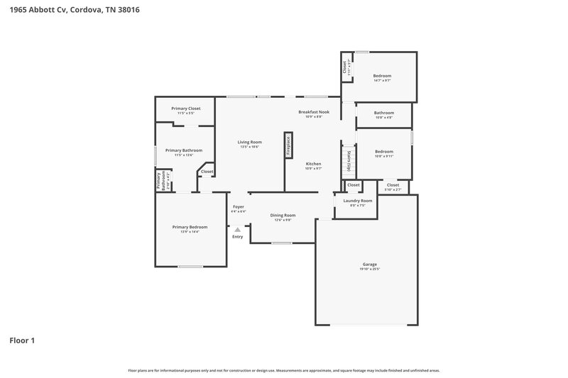 1,980/Mo, 1965 Abbott Cv Cordova, TN 38016 Floor Plan View
