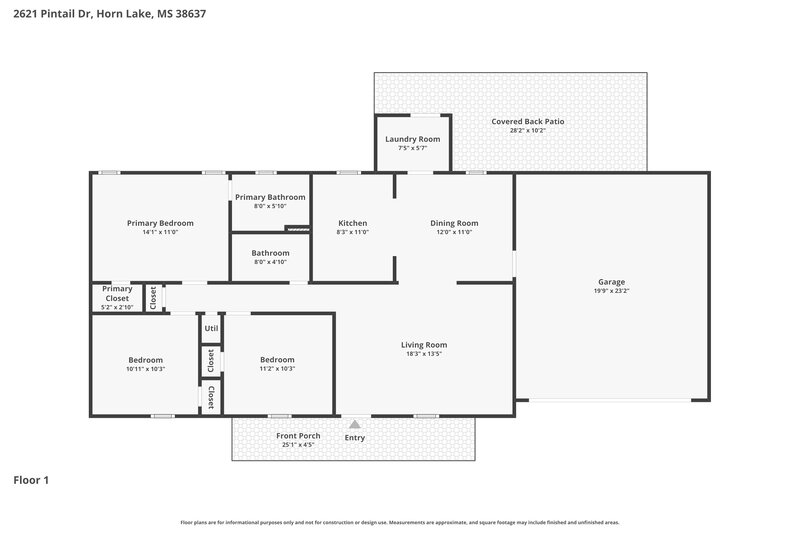 1,680/Mo, 2621 Pintail Dr Horn Lake, MS 38637 Floor Plan View