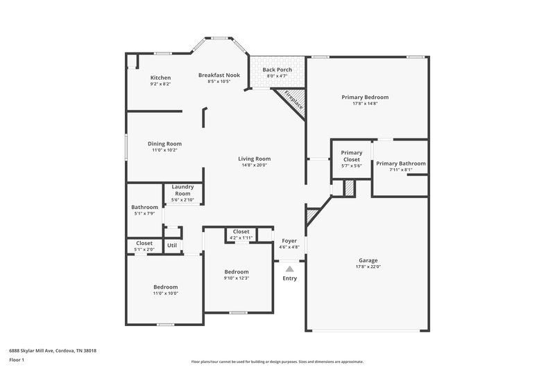 1,740/Mo, 6888 Skylar Mill Ave Cordova, TN 38018 Floor Plan View